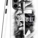 Case Compatible with Samsung Galaxy S25 FE 5G, Heavy Duty Dual-Layer Shockproof Protective Phone Case,Lion Cross Jesus Christ Dove