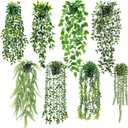 Der Rose 8Pcs Fake Hanging Plants in Black Pots Artificial Ivy Vines Faux Eucalyptus Plants for Bathroom Bookshelf Wall Shelf Decor Indoor