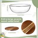 LemonRoad 12 Inch Large Salad Bowl with Acacia Wood Lid Glass Thick Salad Trifle Bowl Versatile Mixing and Serving Dish for Dessert Fruit Pasta Ice Cream Cake Baking Dishwasher Safe