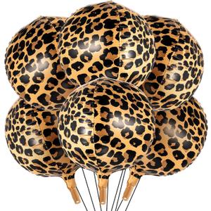 BBTO 6 Pcs Leopard & Cheetah Print Foil Balloons 22 Inch 4D Large Metallic Round Leopard Balloons Cheetah Print Decoration for Birthday Party Camo Animal Jungle Adventure Baby Shower Wedding