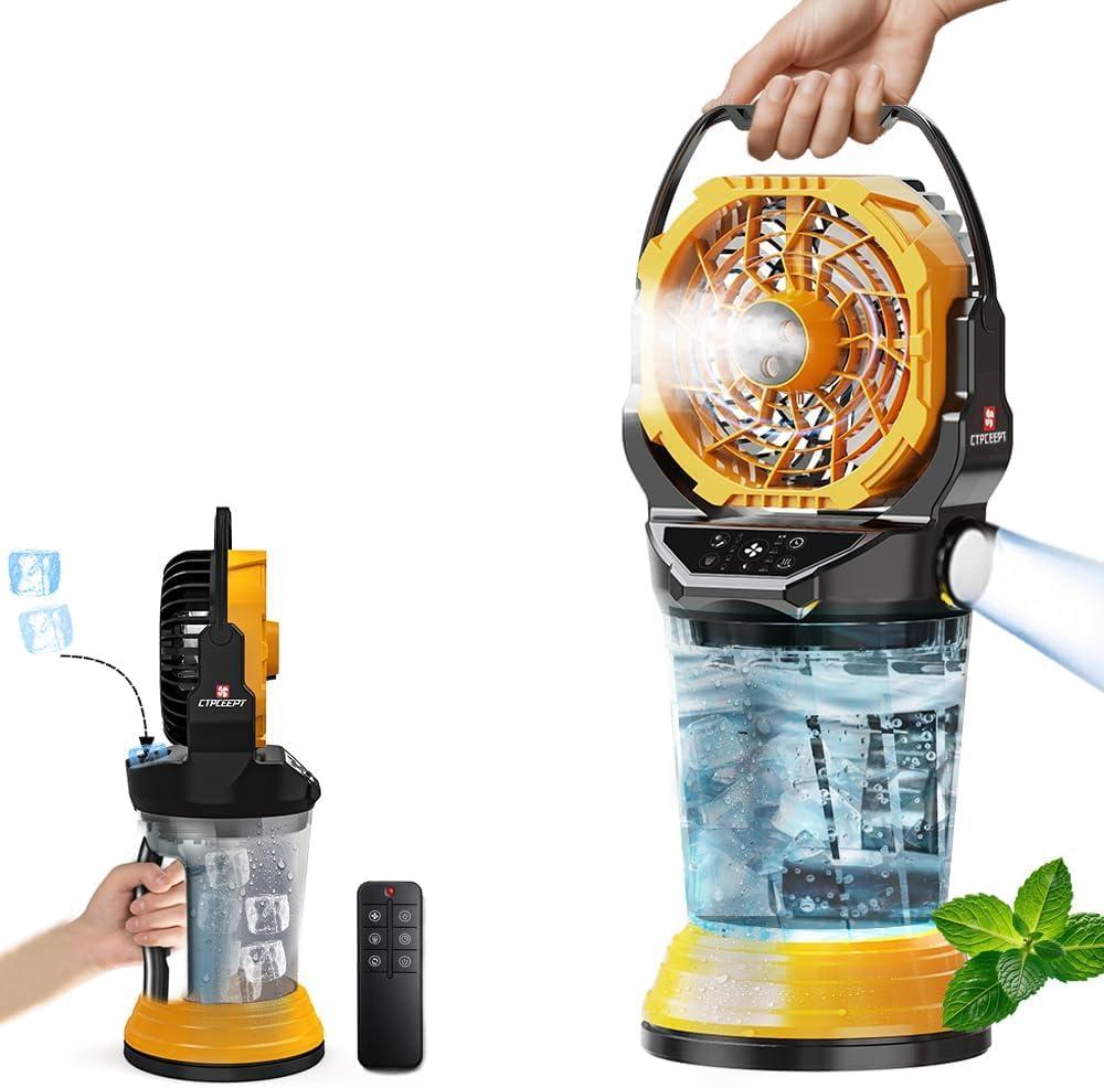 Portable Camping Misting Fan, Rechargeable, Auto Oscillation, Medium