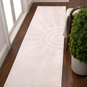 JONATHAN Y SND101B-28 Aelius Mid-Century Scandinavian Abstract Sun Two-Tone High-Low White/Cream 2 ft. x 8 ft. Runner Rug, Easy-Cleaning, Pet-Friendly for Bedroom, Living Room, Kitchen, Office (2' x 8' (Rectangular))