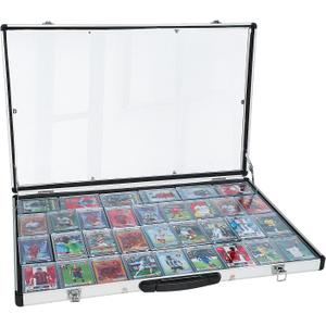 Portable Aluminum Card Trade Show Display Case - Trading and Graded Card Display Box, 17x26x1.9 in Lightweight Trade Show Case for Jewelry, Pins, Photos, Trading Cards, Collectibles - Silve