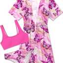 AIDEAONE 5-16T Girls Bathing Suit 3 Piece Swimsuit Drawstring Quick Dry Tankini with Cover Ups