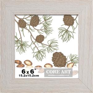 CORE ART 6x6 Picture Frame, Handmade Wood Rustic White Photo Frame, High Definition Semi-tempered Glass Wall or Tabletop Display (6x6 - 1 pack)