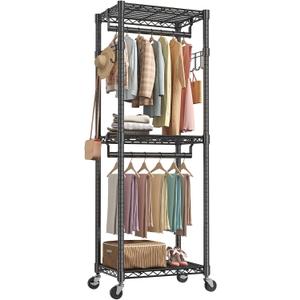 NEWBULIG 23'' Heavy Duty Garment Rack with Wheel, 3-Tier Clothing Rack