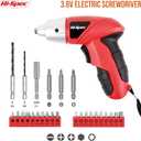 Hi-Spec Small Electric Screwdriver, Mini Drill Set, Rechargeable 3.6V Cordless Screwdriver with 26 Driver Bits, Power Tool for Small Projects & Home Use, Red