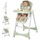 3-in-1 Baby High Chair with Soothing Rocker | Convertible Baby High Chair for babies and Toddlers | Brake Wheels, Easy Clean, Space Saving | Adjustable, Removable Tray (Green)