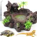 kathson Resin Reptile Bowl Bearded Dragon Food Dish Lizard Water Dish Reptiles Feeding Bowls with Feeder Tweezer for Leopard Gecko Tortoise Chameleon Water Frog Hermit Crab