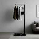 BUZUEY Black Clothing Rack with Marble Base,Freestanding Garment Rack for Hanging Clothes,Modern Coat Rack, Minimalist Clothes Rack for Small Spaces,Bedroom,Entryway,Boutique Display