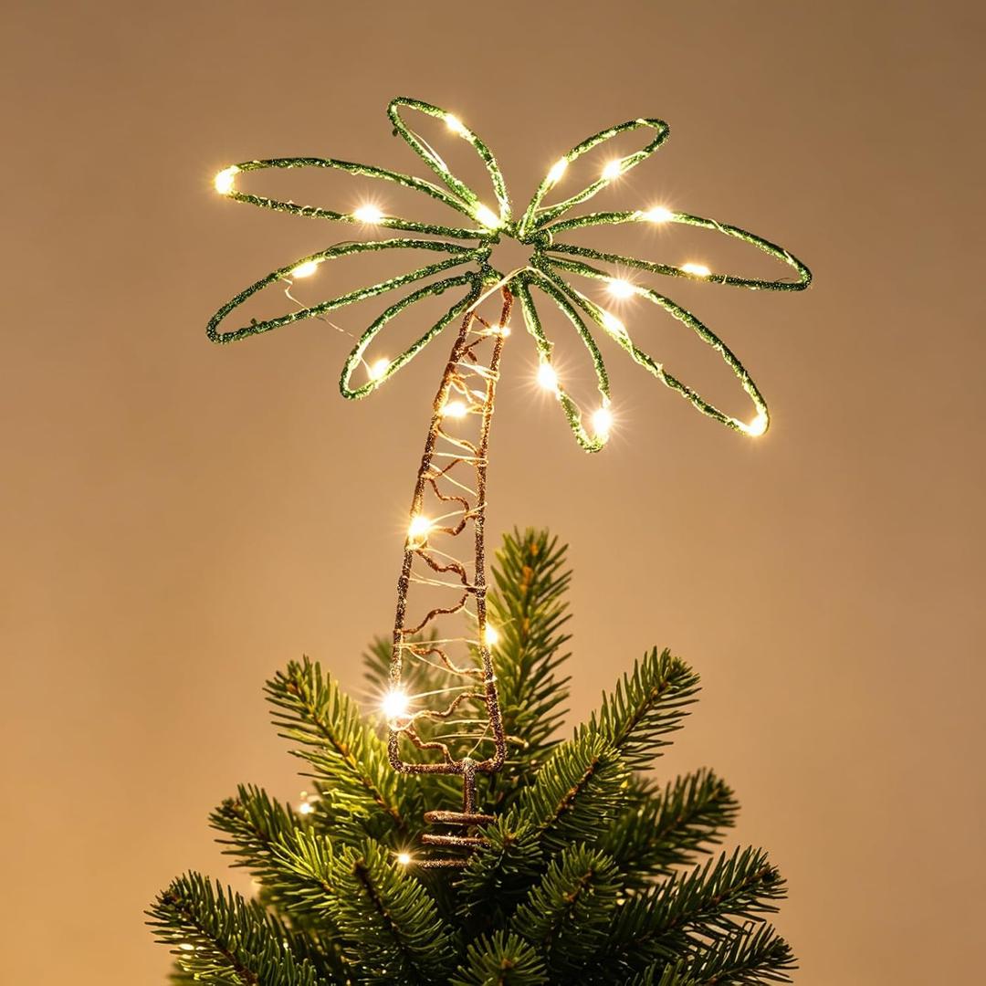 2 x 12" Metal Palm Coconut Summer Tree Topper Decor with LED Lights