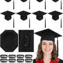 JenPen 8 Pcs Black Graduation Caps for Long Hair No Slip Graduation Cap with Built-in Hair Secure Clips Stays in Place Mortarboard for Women 2026 Graduates Ceremony Photos