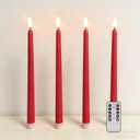 Red Flameless Taper Candles with Remote, Battery Powered LED Candlesticks Flickering Set of 4