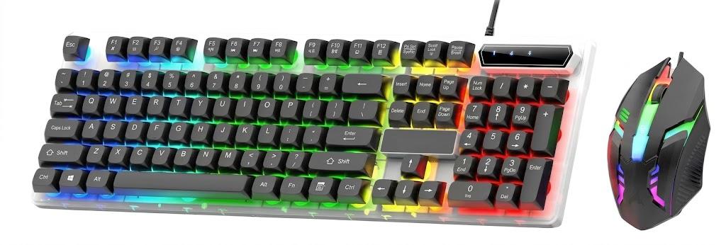 RGB Gaming Keyboard Mouse Combo LED Backlit Wired USB Gamer Kit for PC