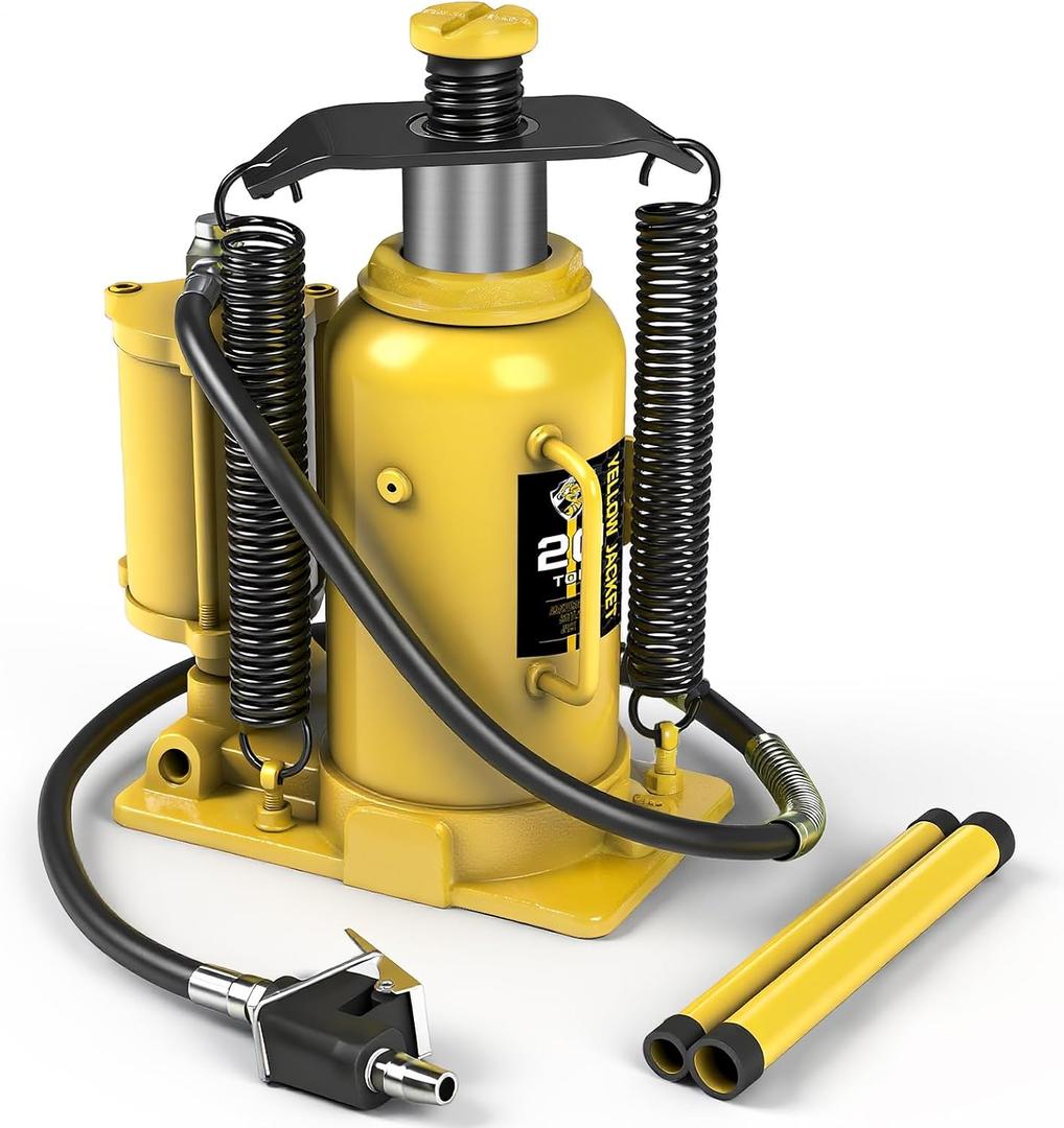 YELLOW JACKET Pneumatic Air Bottle Jack 20 Ton with Manual Hand Pump and Air Pump for Heavy Duty Auto Trucks