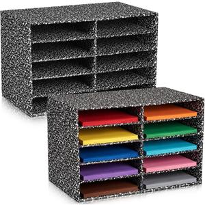 Dispowreath 2 Pack 10 Slots Construction Paper Storage, Classroom Mailboxes, Back to School Literature Cardboard Paper Organizer for Teacher, Office, 19.7 x 12.4 x 11.8 Inches(Black,Composition)