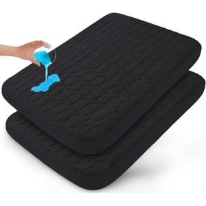 Pack and Play Sheets Fitted Quilted Waterproof Protector, 2 Pack Playard Mattress Pad Compatible with Graco Pack n Play, Mattress Cover fits for Baby Playpen Mattress, Mini Crib, Black