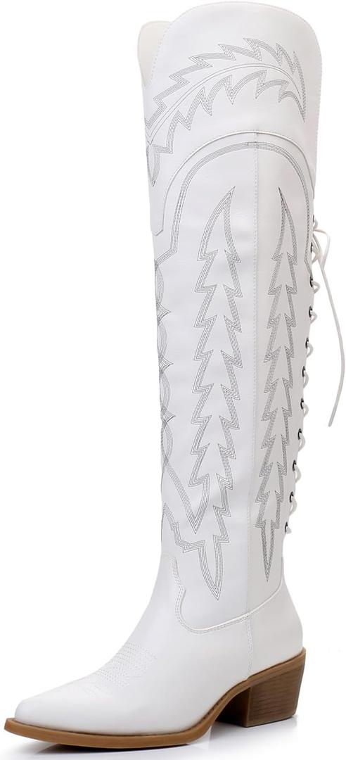 GLOBALWIN Women's Cowboy Western Fashion Over The Knee Thigh High Cowgirl Boots Low Heel 8