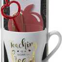VOTUM Teacher Appreciation Gift for Women or Men - Bundle Includes Mug, Writing Pad, Apple-Shaped Pen and Sticky Notes, Jumbo Gold Paper Clip - Heart Coffee Cup - Teacher Appreciation Week Thank You