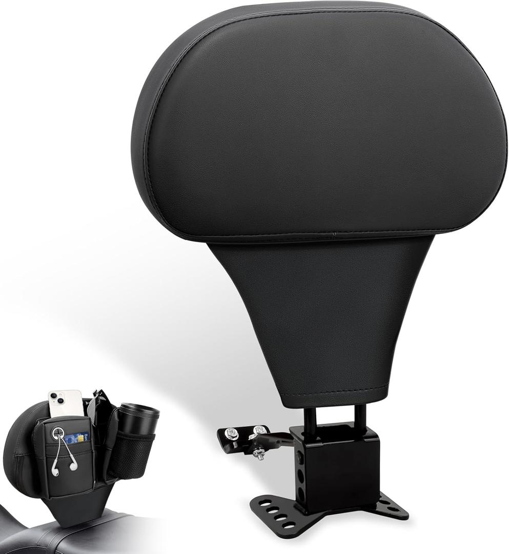 FOVPLUE Rider Backrest w/Organizer Storage Bag, Adjustable Detachable Plug-in Driver Backrest for Harley Touring CVO Road Glide Street Glide Tri Glide Electra Glide Road King 2009-2025, Style#1