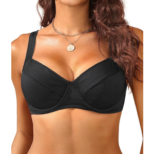 Women's Underwire Push Up Bikini Top - Ribbed Swim Bra 2025 Large Bust Bathing Suit Tops XXL