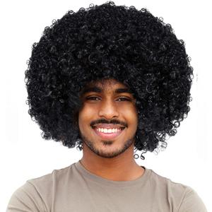 Joy Join Unisex Short Fluffy Afro Funny Wigs for Halloween,Holiday Party Clown Costume (One ize, Black 200)