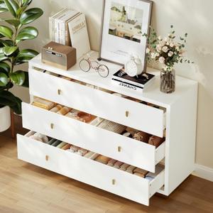 Concho Dresser for Bedroom with 6 Drawers, Wood Chest of Drawers with Large Storage Space, Closet Storage Organizer for Living Room, Bedroom, Hallway, Closet, White