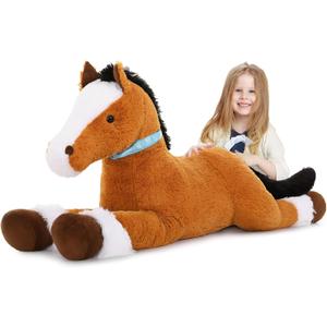 MaoGoLan Large Horse Stuffed Animal for Boy, Big Horse Plush Toy for Girl Boy, Ridable Stuffy Pony for Kid, Stuffed Pony Plush Pillow for Easter Birthday Gifts Baby Shower Party Favor, 47 inches, Tan (Brown)