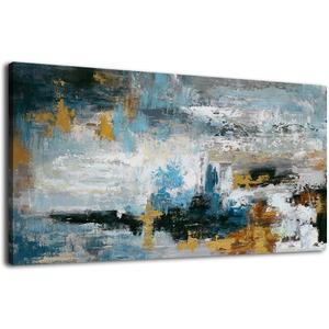 Abstract Wall Art Large Canvas Picture Modern Blue Grey Brown Artwork on Canvas Prints Wall Decoration for Living Room Bedroom Bathroom Kitchen Office Home Wall Decor Framed Ready to Hang 29" x 58"