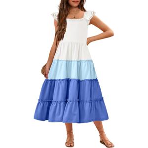 Arshiner Girls Maxi Summer Short Flutter Sleeve Casual Dress with Pockets for 4-14 Y (12-13 Years, White & Blue) Arshiner Girls Maxi Summer Short Flutter Sleeve Casual Dress with Pockets for 4-14 Y (12-13 Years, White & Blue)