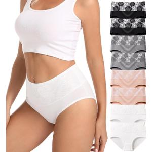 HAVVIS Women's Briefs Underwear Cotton High Waist Tummy Control Panties Rose Jacquard Ladies Panty Multipack (Large)