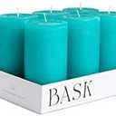 Mottled Pillar Candles by Bask - Set of 6-3" x 6" Dripless Unscented Candles in Turquoise for Home Decor, Relaxation & All Occasions