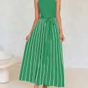 ZESICA Women's Summer Sweater Dress 2026 Sleeveless Crewneck Ribbed Knit Tie Waist Casual A Line Maxi Dresses (Green, S)