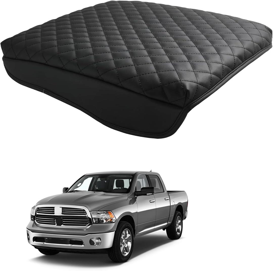 Center Console Cover for 2019-2024 Dodge Ram 1500/2500/3500, Armrest Cushion Cover Nappa Leather Middle Console Covers Console Cushion Pad (Only Bucket Seat)