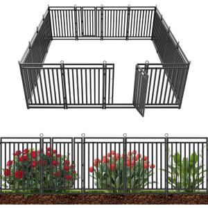 Decorative Garden Fence Metal Dog Fence Outdoor, 40in (H) x 36ft (L), 14 Panels + 2 Gates, Heavy Duty Garden Fencing Animal Barrier for Patio & Flower Bed, Black-Silver