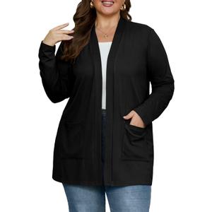 OLRIK Plus Size Lightweight Cardigan for Women 2026 Spring with Pockets Long Sleeve Casual Jacket Open Front Cover Ups (4X, Black)
