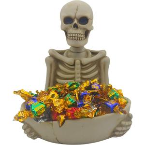 Skull Decor Halloween Candy Bowl Dish Large for Home Office Desk Decorations Skull Candy Tray Holder Snack with Hand Skulls Serving Bowl Desk Decor