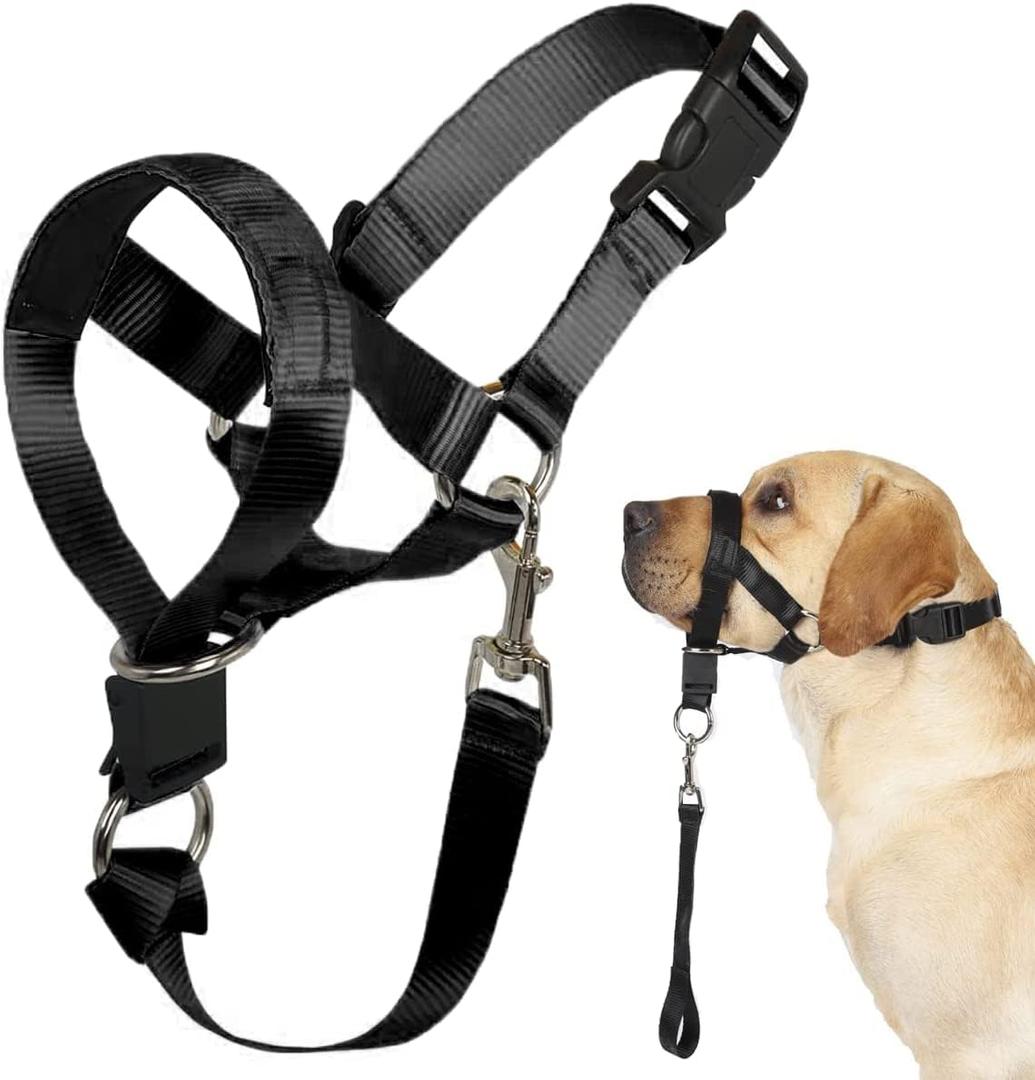 BARKLESS No-Pull Head Collar for Dogs Training & Walking Made Easy, Soft, Adjustable Dog Halter Harness with Safety Link- Put an End to Pulling on The Leash (L (Snout Cir: 7"-10.5), Black)