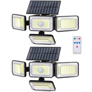 Mokot Solar Lights Outdoor, 288 LED 2800LM Motion Sensor Outdoor Light with Remote Control, 4 Heads IP65 Waterproof Solar Flood Security Lights for Outside Patio Wall - 2 PACK