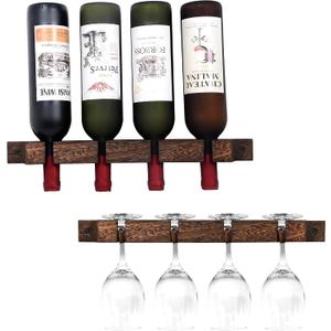Wall Mounted Wooden Wine/Tall Glass Rack, Hanging Tall Glass Storage & Bar Organizer for Home & Bar Decor.(2)