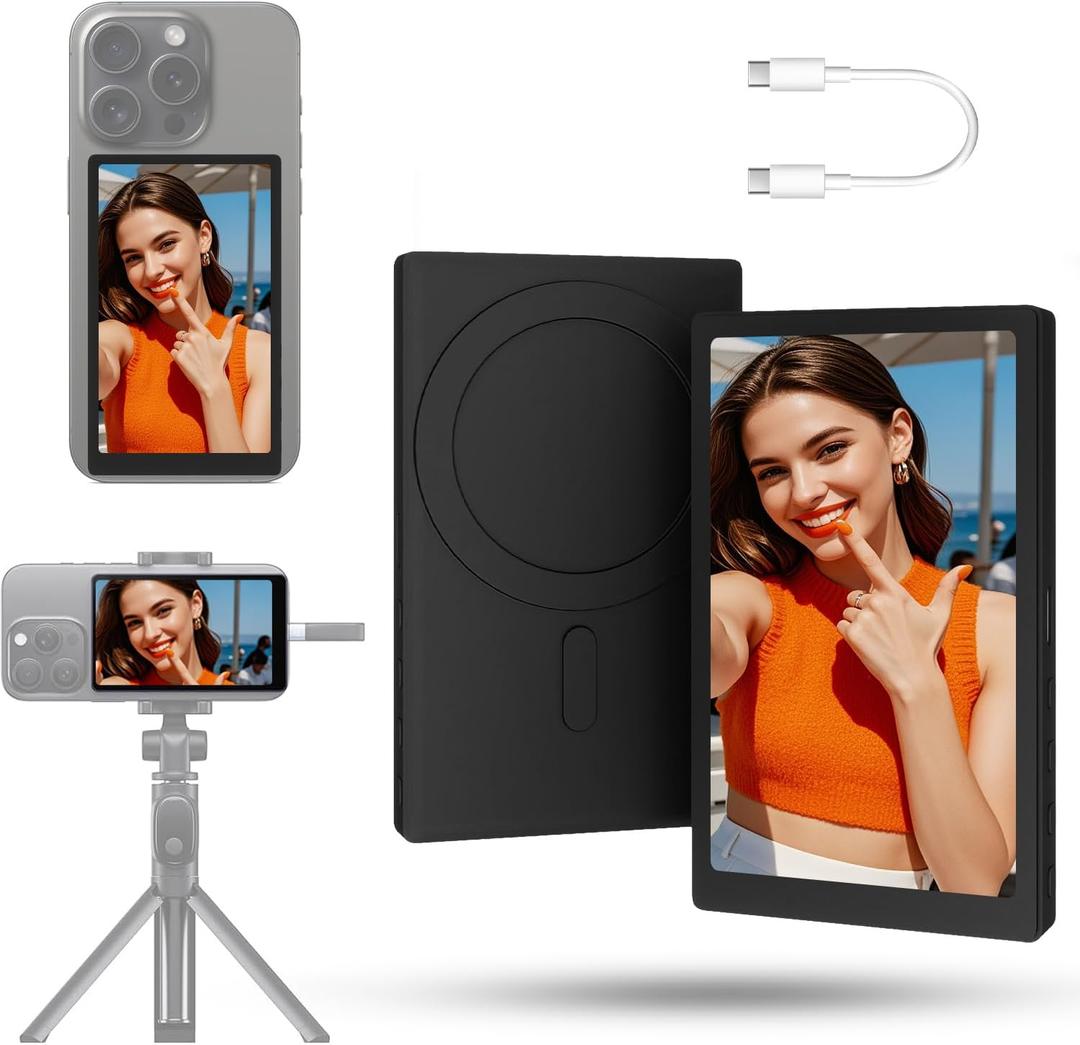 Phone Vlog Selfie Monitor - Magnetic Screen for iPhone Android, 1500mAh for Live Streaming & Recording, Compatible with iPhone/Android Case with Rear Camera