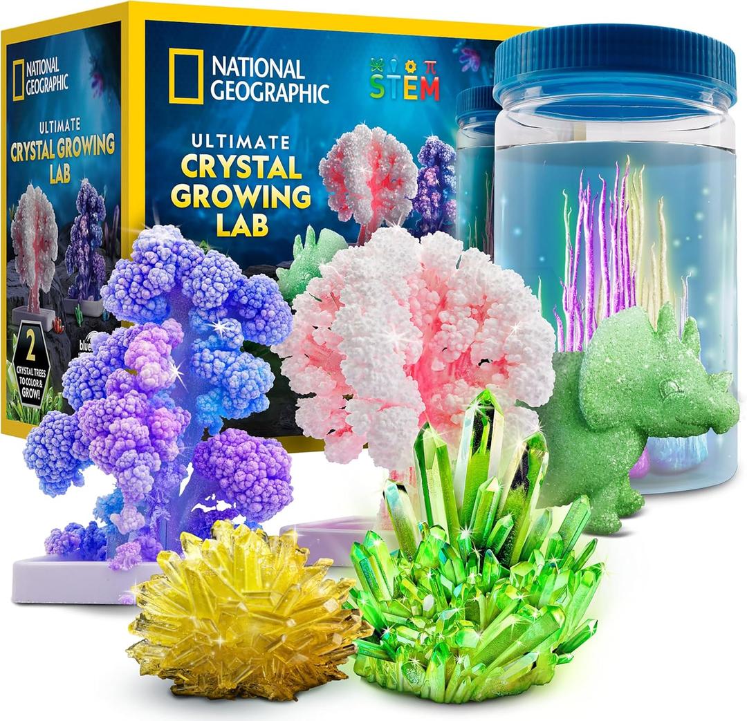 National Geographic Ultimate Crystal Growing Kit  Grow 5 Types of Crystals Including Glow in The Dark, Dinosaur Figure, Underwater Crystals & Crystal Trees with Learning Guide, STEM Science Kit