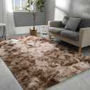 Hutha 4x6 Large Area Rugs for Living Room, Super Soft Fluffy Modern Bedroom Rug, Tie-Dyed Brown Indoor Shag Fuzzy Carpets for Girls Kids Nursery Room Home Decor