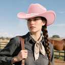 DRESHOW Glitter Cowboy Hat Classic Western Rhinestone Cowgirl Hat Outdoor Wide Brim Retro Felt Fedora Hats Rolled up Caps (Pink)