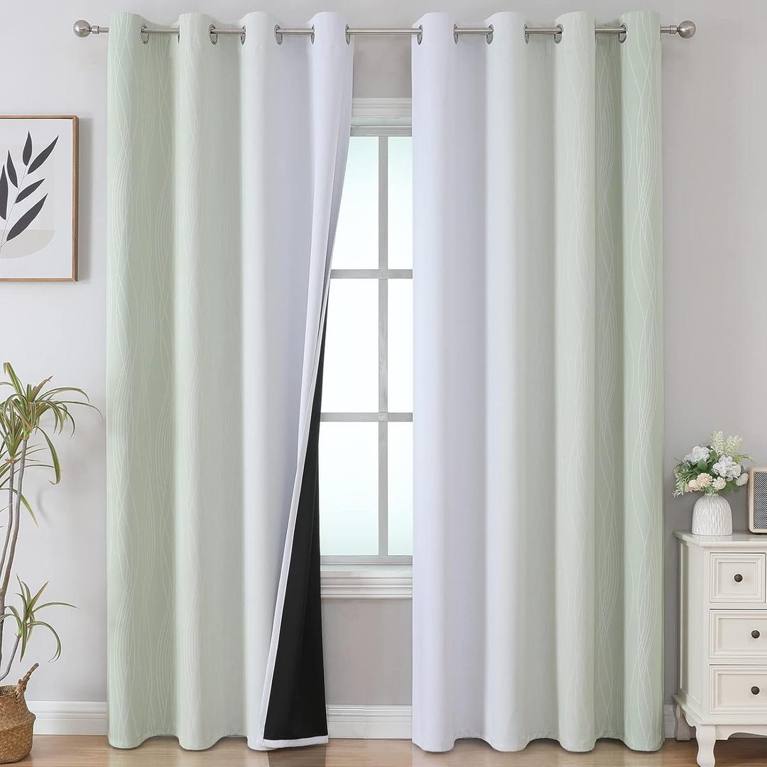 Estelar Textiler Sage Green and Greyish White Gradient Blackout Curtains for Bedroom, Thermal Insulated Ombre Blackout Drapes, Room Darkening Energy Saving Curtains for Living Room,52Wx84L,2 Panels