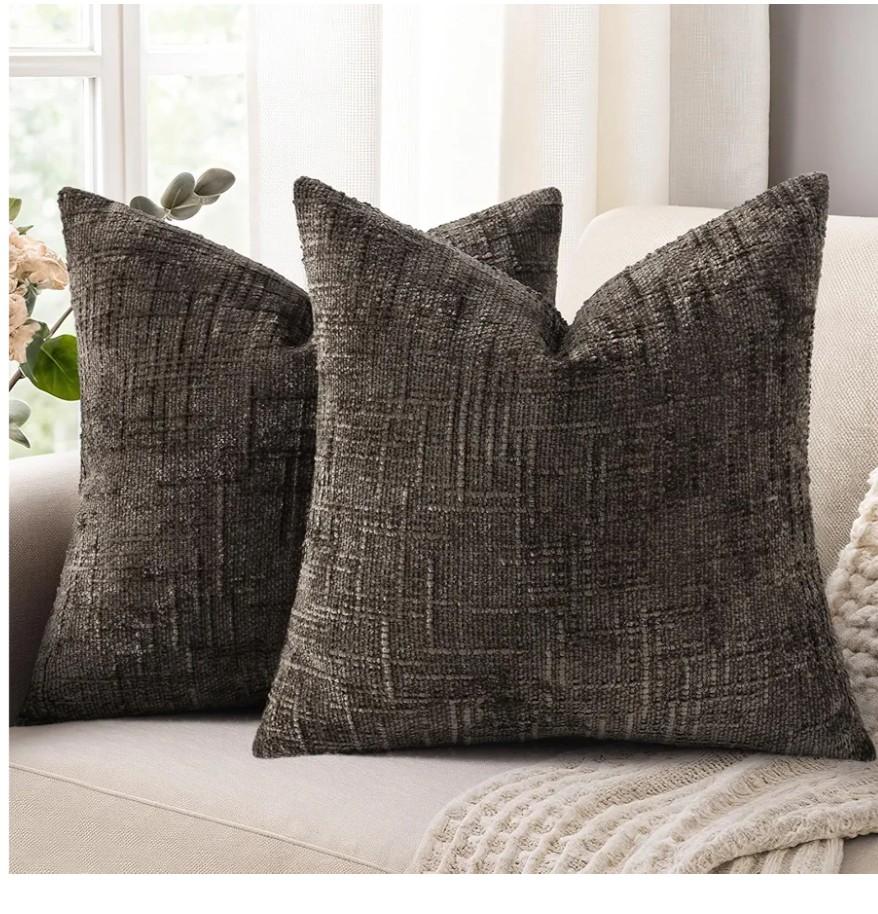 decorUhome Spring Dark Brown Chenille Throw Pillow Covers 18x18 Set of 2 Textured Soft Cozy Slubby Couch Pillow Covers Modern Farmhouse Boho Decorative Pillow Cases for Bed Sofa Living Room
