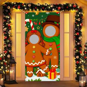 Christmas Photo Door Banner 35x71 Inch Gingerbread Backdrop Supplies Holiday Party Decorations Winter Background Scene Poster by Banner Photography Backdrop