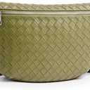 KALIDI Woven Crossbody Bags for Women Travel Vegan Leather Fanny Packs for Woman Men Cross Body Purse Fashion Belt Bum Bag (Grass Green)