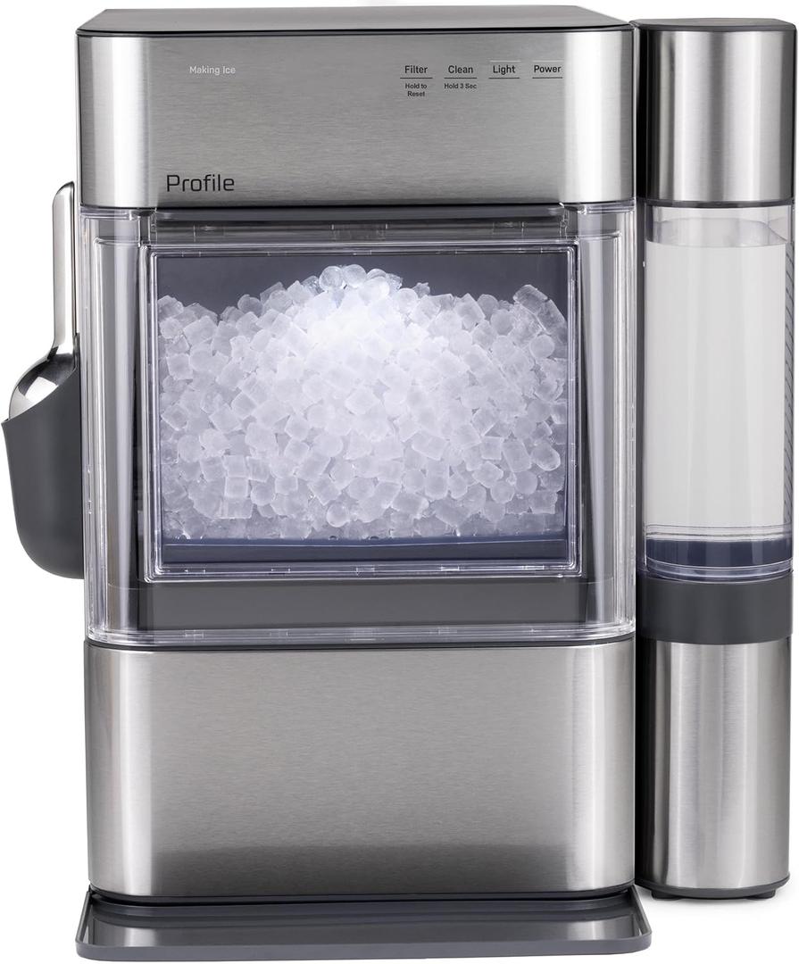 GE Profile Opal 2.0 Ultra Nugget Ice Maker with Side Tank and Scale Inhibiting Filter, Scoop Included, 38 lbs in 24 Hours, Pellet Ice Machine with WiFi & Smart Connected, Stainless Steel