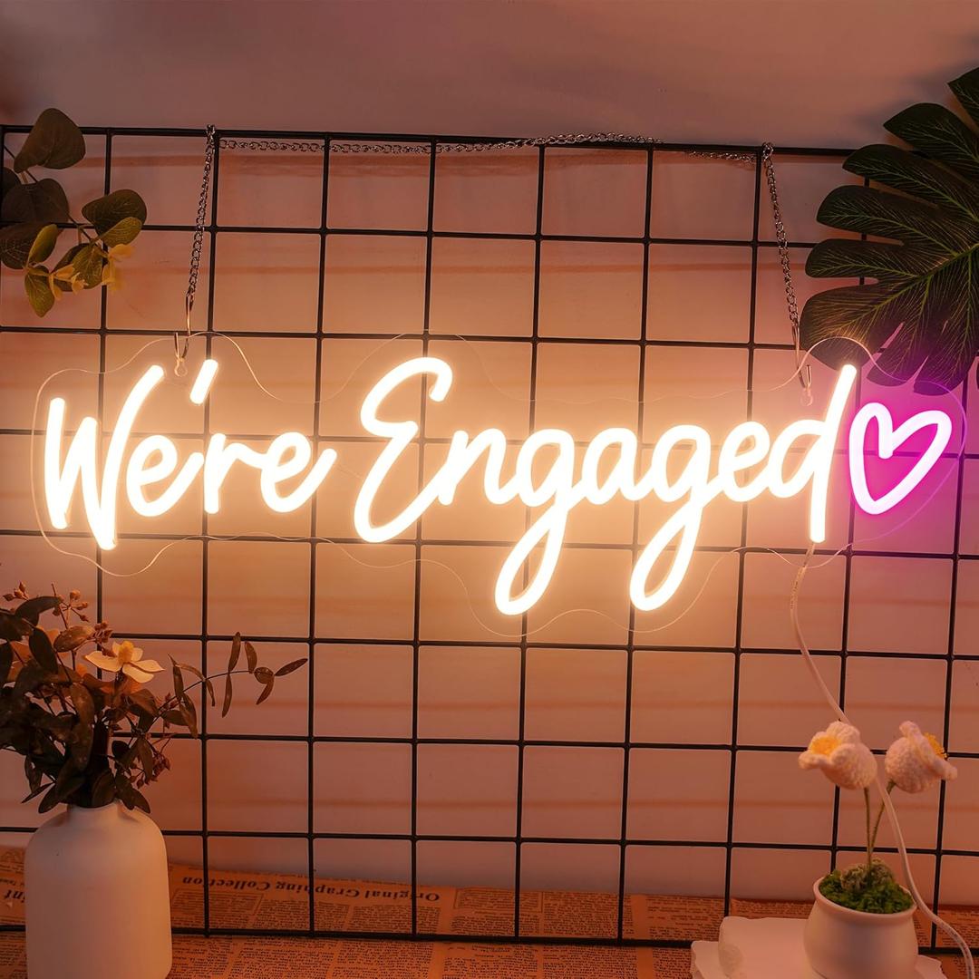 Were Engaged neon Sign - Levels Dimmable USB neon Lights for Wall, Bedroom, Kids Room, Wedding Party bar Decoration neon Light for Wall Decoration Gift for Kids, Wedding Party Decoration (Engaged)